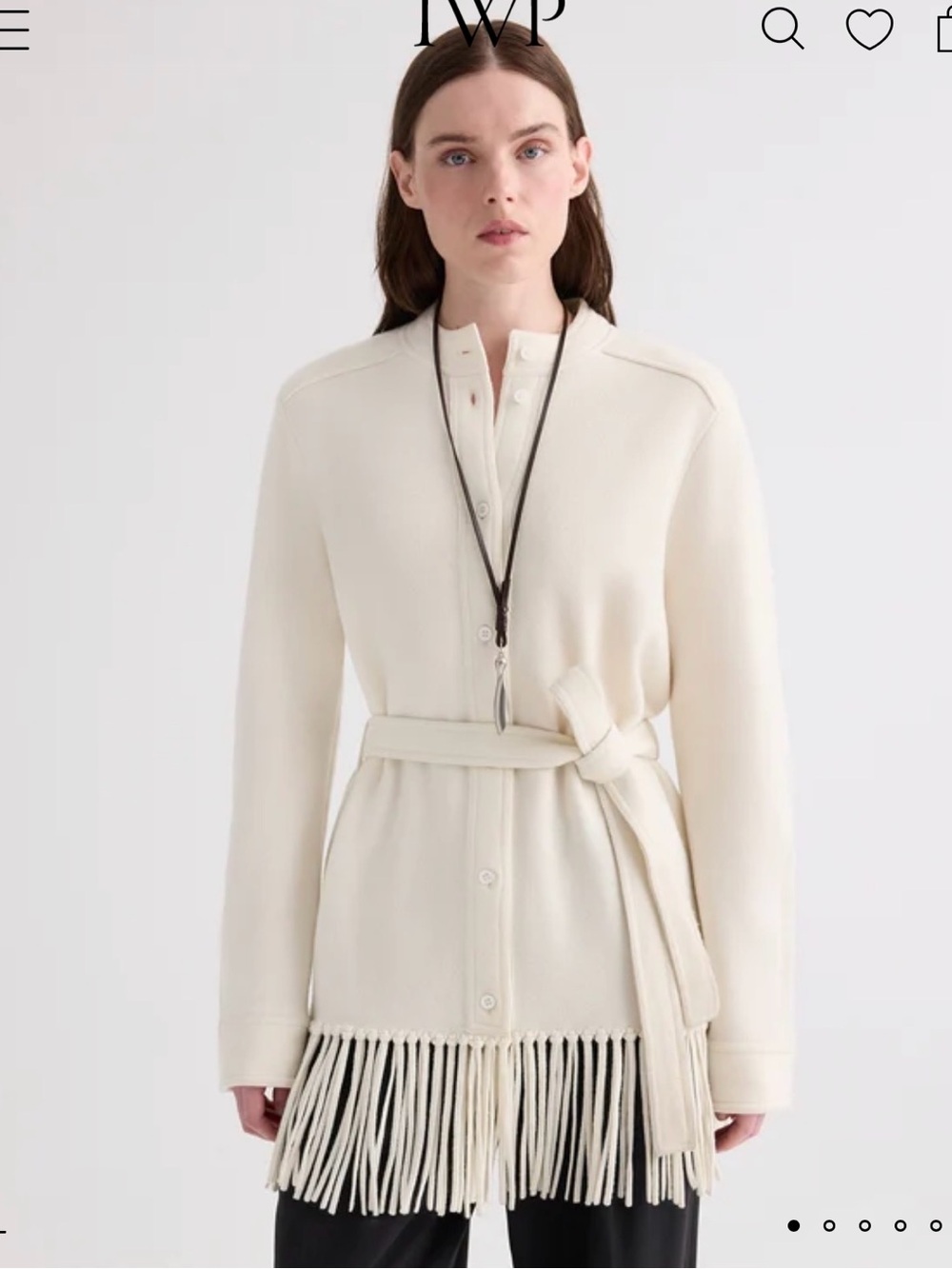 Thea Belted Fringe-Hem Cardigan/Jacket Sweater in Ivory